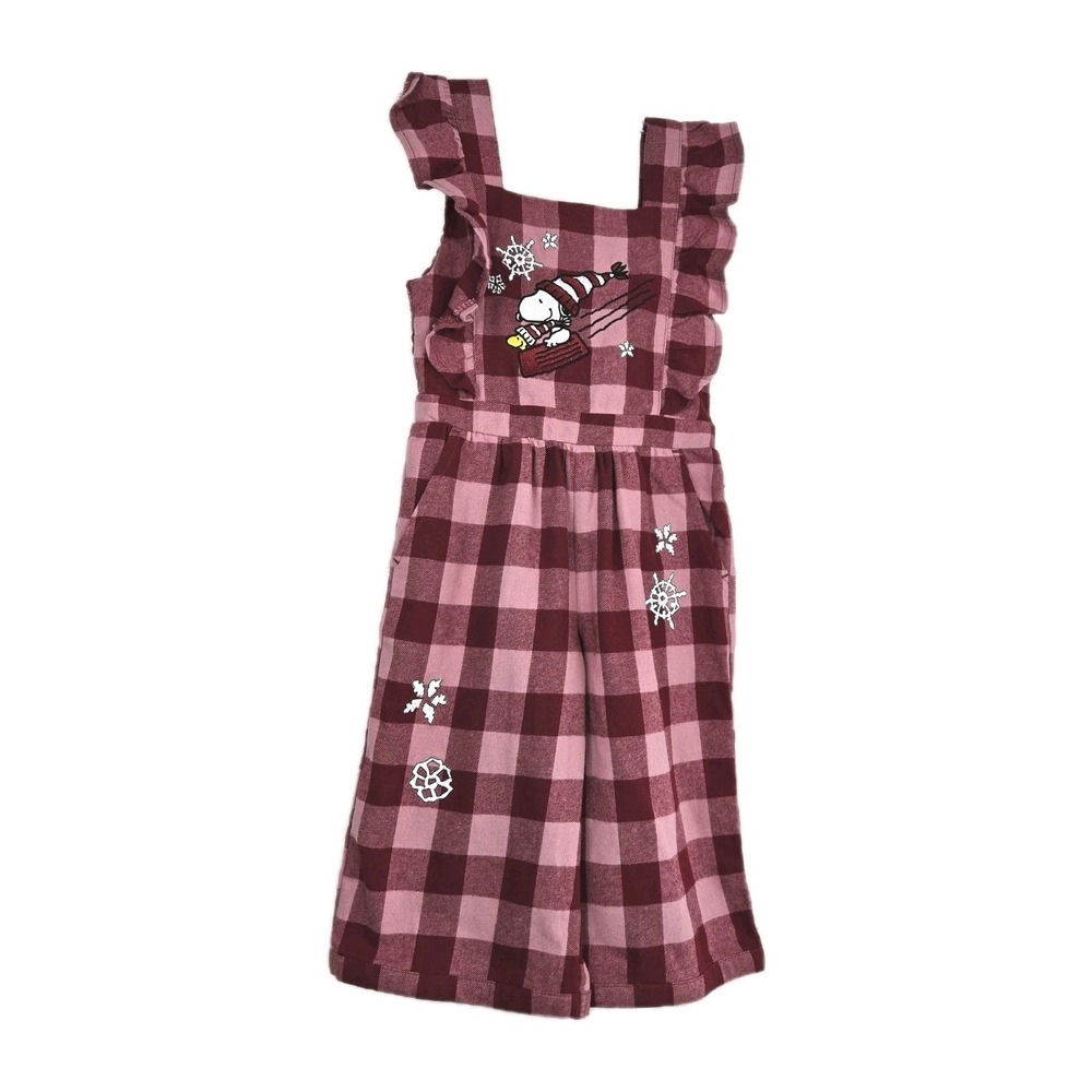 Boxlunch Snoopy Plaid Romper One‎ Piece Size 3T Peanuts Overalls Organic Cotton